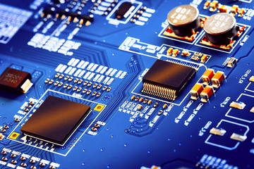 Electronic circuit board close up.