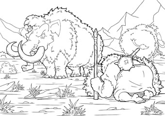 Black and White Cartoon Illustration Educational Activity for Children with Prehistoric Characters Coloring Page