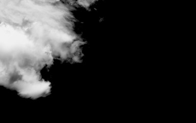 clouds white on isolated elements black background and space for text.