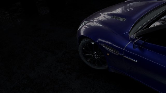 Front up view of blue car on dark background 3d rendering © Piotr