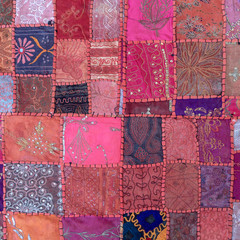 Detail old patchwork carpet. Close up, India - obrazy, fototapety, plakaty