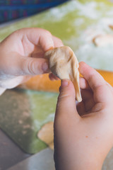Raw and fresh is stuck on the dumplings are on the Board