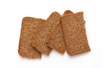 Rye bread slice on a white background.