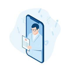 Consultation with professional doctor online on a smartphone. Online medical consultation concept. Online healthcare: medical app on mobile device.
