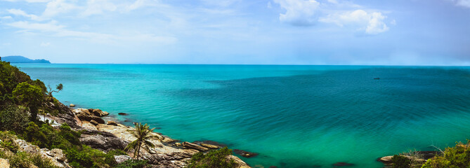 South of thailand sea sun Cliff white color cloud and blue sea landscape.