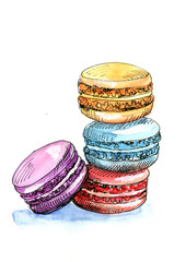 colorful macarons isolated on white background