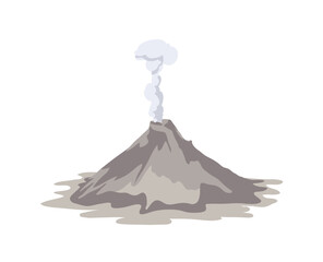 Active volcano erupting and emitting smoke cloud from crater isolated on white background © Good Studio