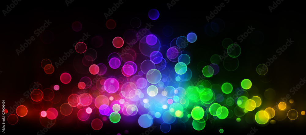 Wall mural retro abstract bokeh colorful lights on black in wave