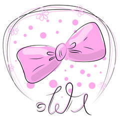 funny cat girl face in a flower chain, with text Meow. Isolated objects