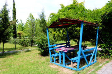 Beautiful gazebo at a recreation center in the countryside. Azerbaijan, Lankaran