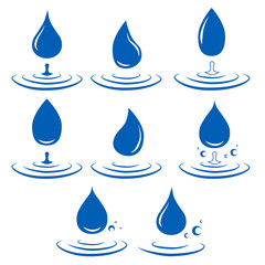 Falling water icon. Clean droplet logo template. Simple flat sign. Blue abstract symbol.