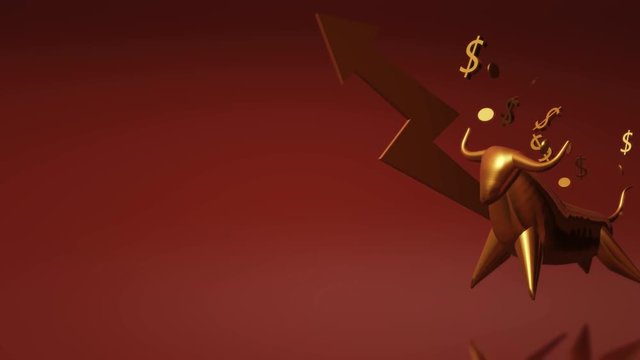 The 3d rendering gold bull for business content.