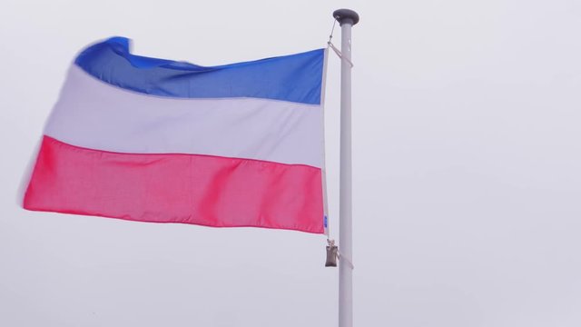 Flag of France, waving in the wind, on the sky