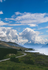 Road with Cloudy Mount Cook view, New Zealand Hallo