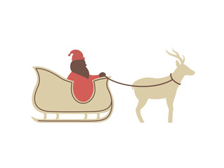 Santa Clous in sledge with deer flat illustration vector
