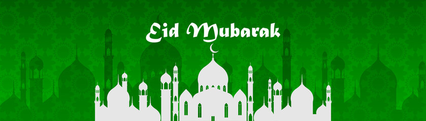 Muslim abstract greeting banners. Islamic vector illustration at sunset. Calligraphic arabian Eid Mubarak in translation Congratulations! Ramadan Kareem in translation Generous Ramadan