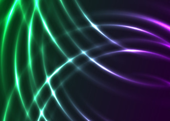 Green violet neon shiny waves abstract background