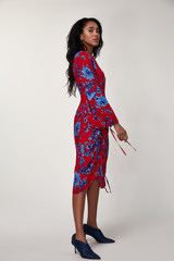 Pretty beautiful sexy elegance woman skin tan body fashion model glamor pose wear trend dress...