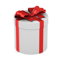 white box with red bow on white background. Isolated 3D illustration