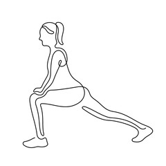 Woman doing stretching exercise continuous line vector illustration