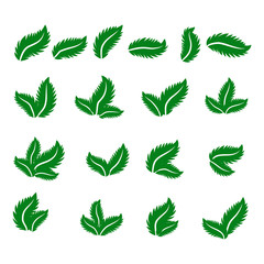 green leaf icons set on white background