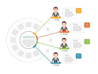 Vector abstract template infographic with icon cartoon figure business man. Icon set. Isolated on white background.