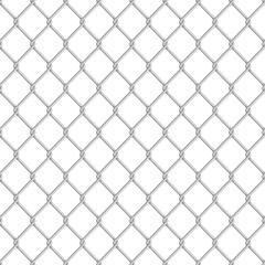 Realistic glossy metal chain link fence seamless pattern on white