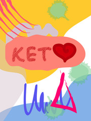 Low carb high fat white collage lettering. Keto diet flat hand drawn illustration.