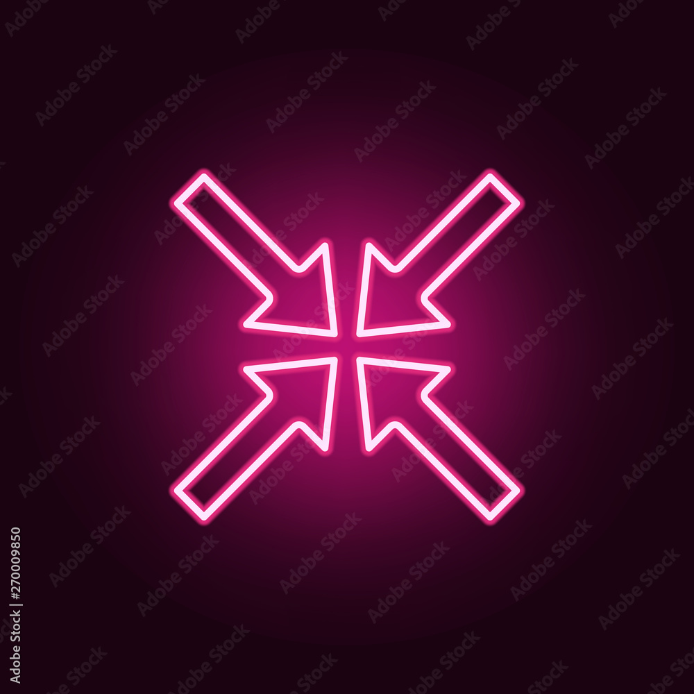 Aufkleber pointing arrows to center neon icon. elements of web set. simple icon for websites, web design, mobi