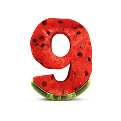 Watermelon Numbers isolated on white background (Number 9)