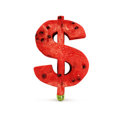 Dollar Symbol made from Watermelon isolated on white background. 3D Rendering