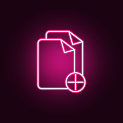 adding sheets neon icon. Elements of web set. Simple icon for websites, web design, mobile app, info graphics