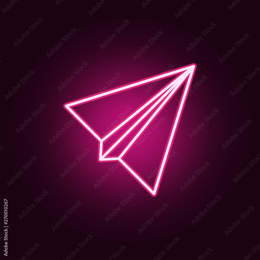 Poster paper airplane neon icon. elements of web set. simple icon for websites, web design, mobile app, inf
