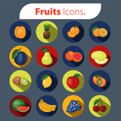 Set of fruits icons. Vector illustration. Concept.