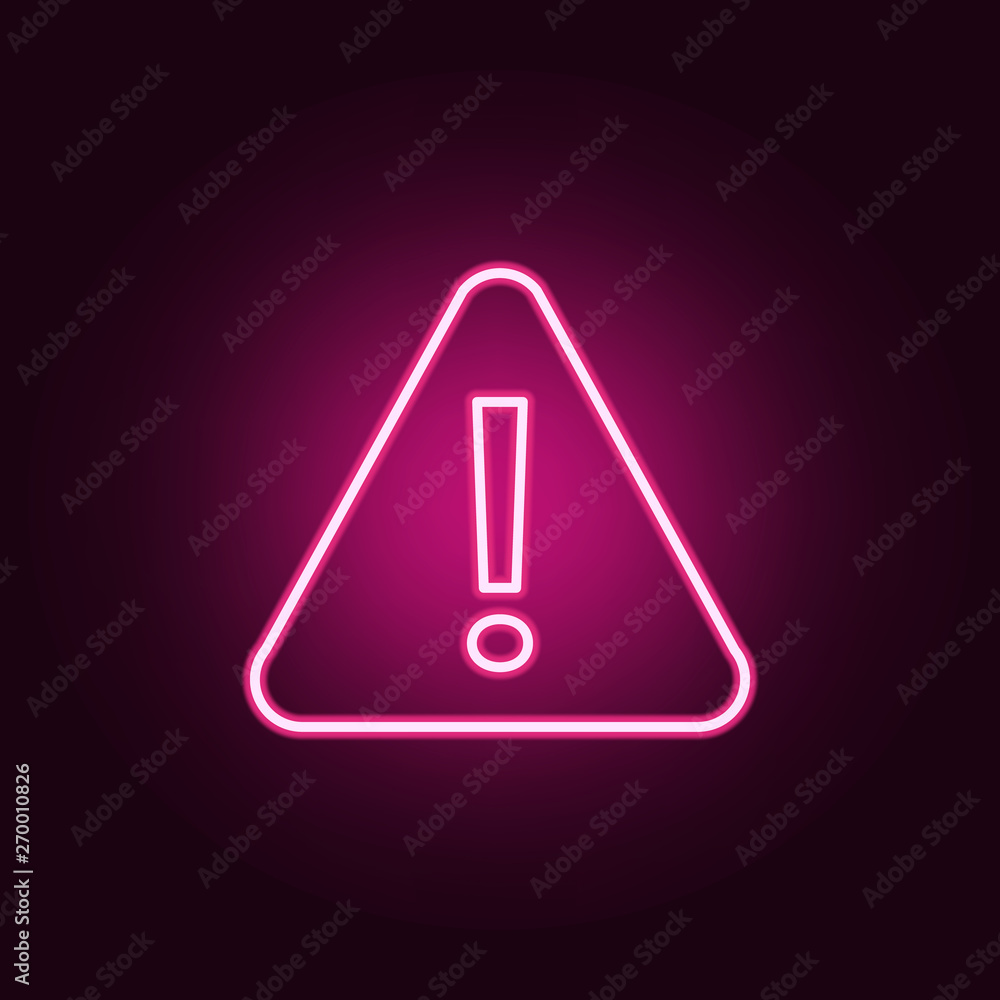 Poster triangular sign with exclamation point neon icon. elements of web set. simple icon for websites, web