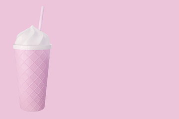 Minimal composition of pink cocktail cup on pink backround. Copy space.Summerr concept