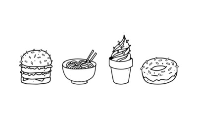 set of Hand drawn illustration of food on white background
