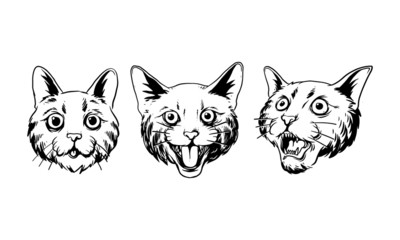 set of funny cartoon cats, Hand drawn illustration of cat head 