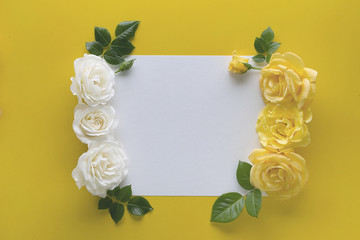 floral frame made with roses with copy space