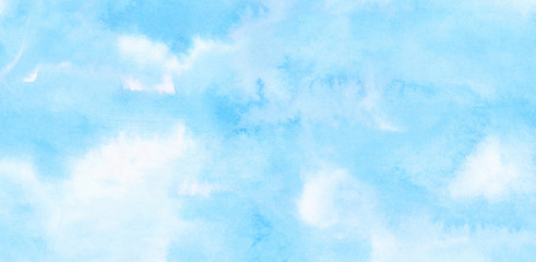 Blue shades color watercolor illustration. Subtle sky aquarelle painted paper textured canvas for vintage design, invitation card, template. Creative background, smeared light turquoise frame