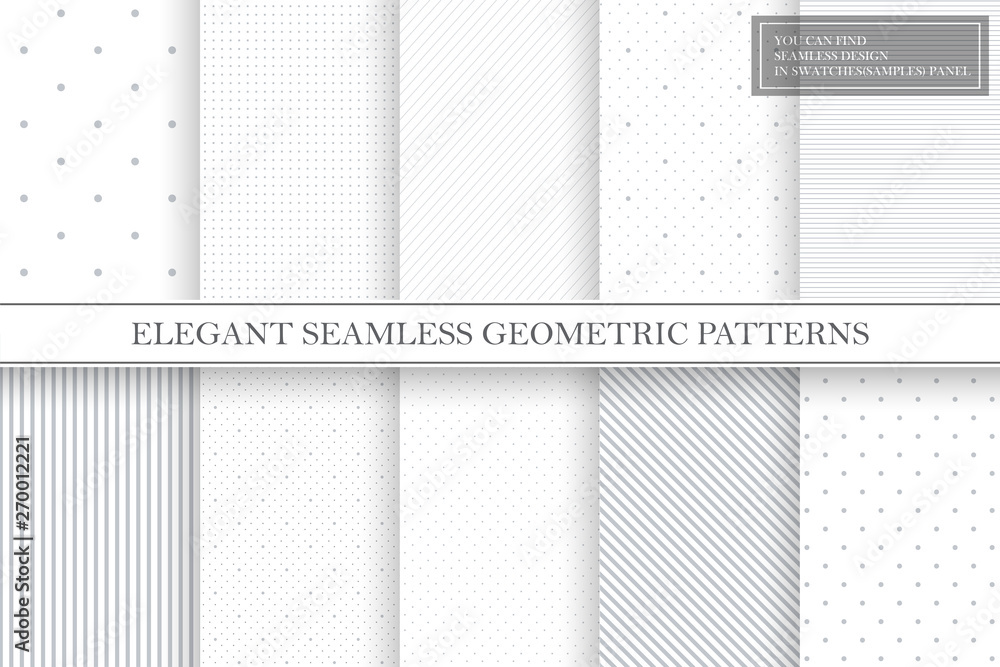 Aufkleber collection of geometric simple seamless vector patterns - gray dotted and striped textures.
