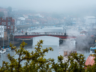 Red Bridge in Whitby in North Yorkshire, England, UK. 