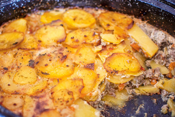Serbian dish mousaka, balkan cuisine like traditional assorted dish