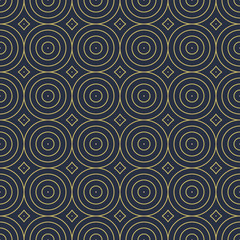 Vector seamless decorative pattern with geometric circles shapes. Abstract minimalistic blue background.