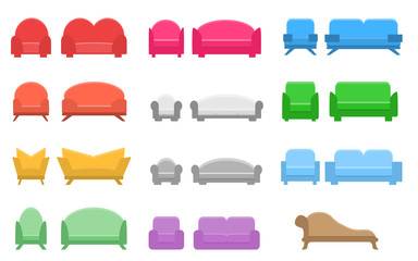 Set of sofas and chairs, flat icon. 