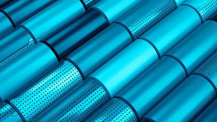 3d rendered abstract background with cylinders with perforated surface. Industrial background. Round shapes...