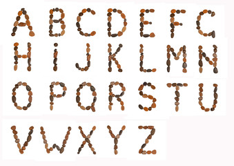 English alphabet made of marine stones