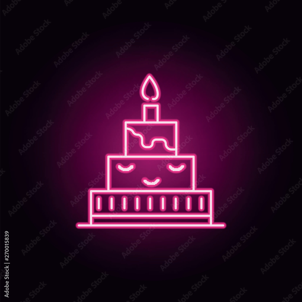 Poster cake with a candle neon icon. elements of web set. simple icon for websites, web design, mobile app,