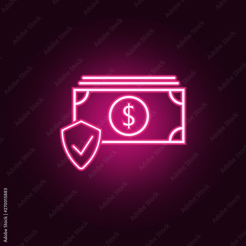 Poster protection of money neon icon. elements of web set. simple icon for websites, web design, mobile app