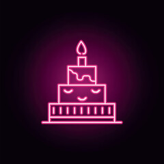 cake with a candle neon icon. Elements of web set. Simple icon for websites, web design, mobile app, info graphics